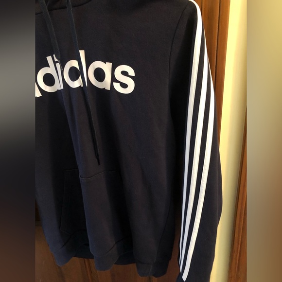 Adidas Three Stripes long sleeve cotton/polyester hoodie sweatshirt navy blue M - Picture 5 of 5